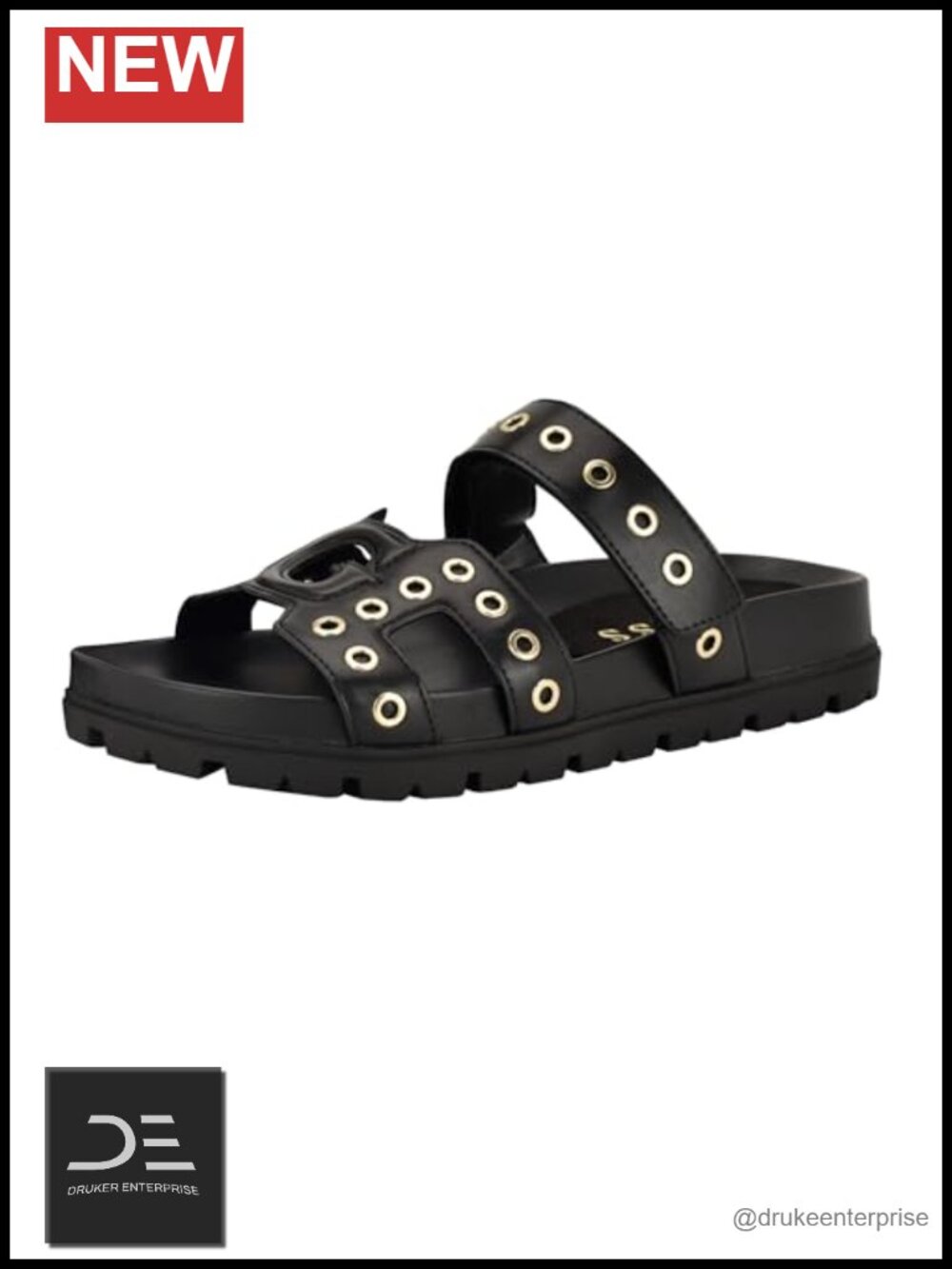 GUESS Fashie Womens Slide Sandals Double Straps Metallic Grommets Cushioned